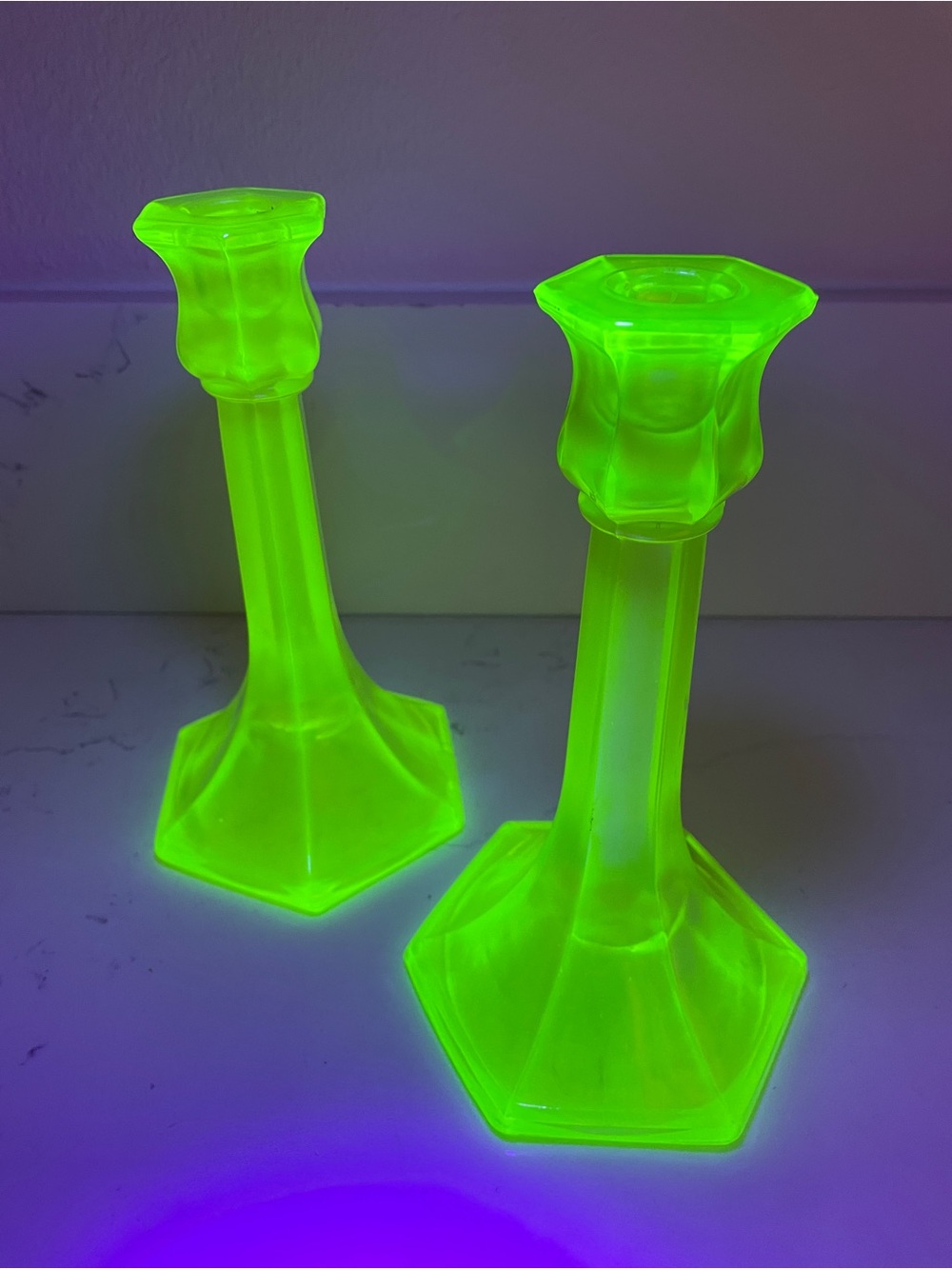 Uranium Glass Candle Pair